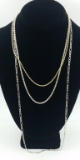 3 STERLING SILVER CHAINS GROUP OF 3 STERLING SILVER CHAINS. DIFFERENT CHAIN STYLES. ONE IS GOLD TONE