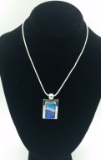 .925 MEXICO FUSED GLASS NECKLACE .925 MEXICO GORGEOUS FUSED GLASS NECKLACE. AMAZING SHADES OF BLUES,