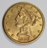 1886-S $5 GOLD LIBERTY AU 1886-S $5 GOLD LIBERTY AU. ESTIMATE: $400-$500
