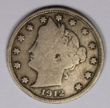 1912-S LIBERTY NICKEL VG+ KEY COIN 1912-S LIBERTY NICKEL VG+ KEY COIN. ESTIMATE: $135-$150