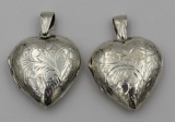 (2) STERLING SILVER HEART LOCKETS (2) STERLING SILVER HEART LOCKETS. BEAUTIFUL ETCHED DETAILING. PRE