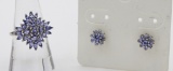 TANZANITE RING AND EARRING SET TANZANITE COLORED STONES AND STERLING SILVER RING AND EARRINGS SET. G