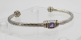 STERLING SILVER CUFF BRACELET WITH AMETHYST STONE STERLING SILVER CUFF BRACELET WITH AMETHYST STONE.