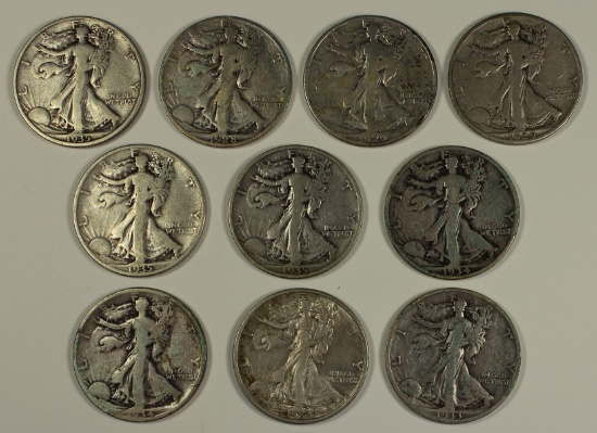 (10) WALKING LIBERTY HALF DOLLARS