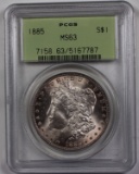 1885 MORGAN SILVER DOLLAR PCGS MS 63