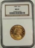 1899 $10 GOLD LIBERTY NGC MS 61