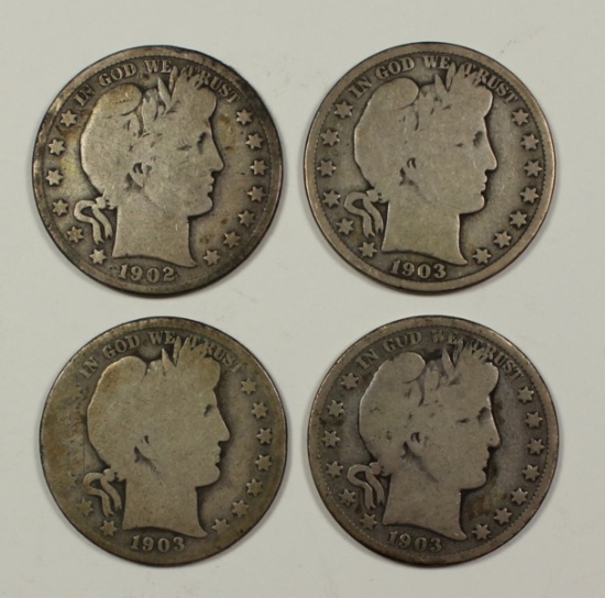 BARBER HALF DOLLARS: 1902-S GOOD, 1903 GOOD,