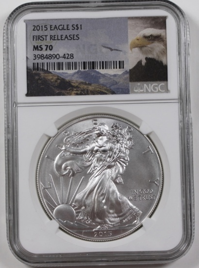 2015 AMERICAN SILVER EAGLE, NGC MS-70