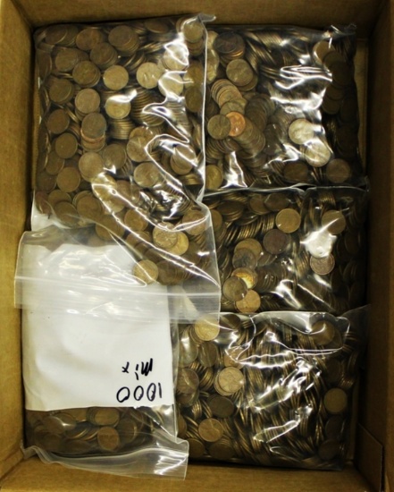 BAG OF 5000 COUNT WHEAT CENTS, 1958 & OLDER