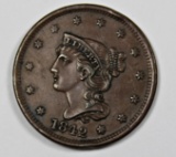 1842 LARGE CENT AU/UNC BROWN