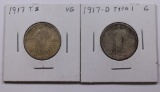 LOT OF TWO STANDING LIBERTY QUARTERS