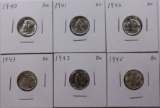 LOT OF SIX MERCURY DIMES