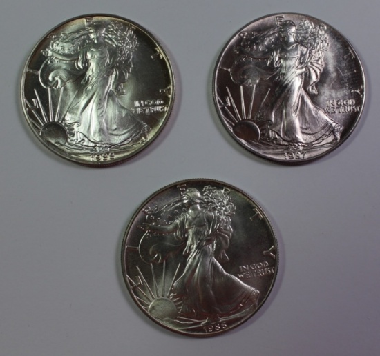 3 PIECE GEM BU AMERICAN SILVER EAGLES