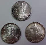 3 PIECE AMERICAN SILVER EAGLES GEM BU