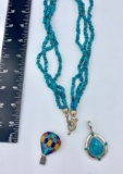 TURQUOISE & STERLING SILVER NECKLACE AND PENDANTS