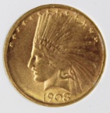 1908-D NO MOTTO $10 GOLD