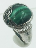 QVC AFFINITY EA RING .925 WITH GREEN MALACHITE