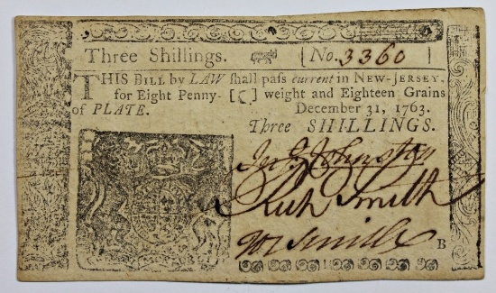 12-31-1763 NEW JERSEY 3 SHILLINGS