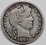 1904-O BARBER QUARTER