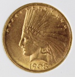 1908-D NO MOTTO $10 GOLD