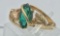10K TRI-COLOR GOLD RING, GREEN STONE