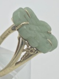 14K YELLOW GOLD CARVED JADE RING