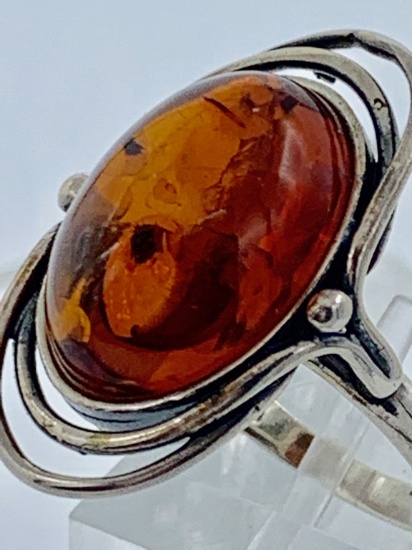 STERLING SILVER AMBER RING