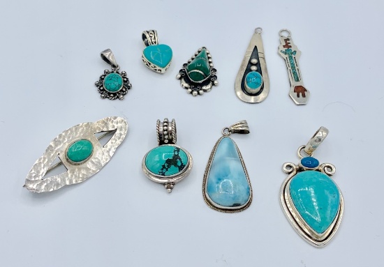 VINTAGE LOT OF STERLING SILVER TURQUOISE PENDANTS
