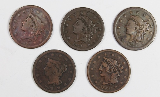 SET OF 5 PCS 1839 LARGE CENTS: