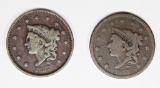 (2) 1837 LARGE CENTS