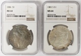 TWO NGC MS64 MORGAN DOLLARS: