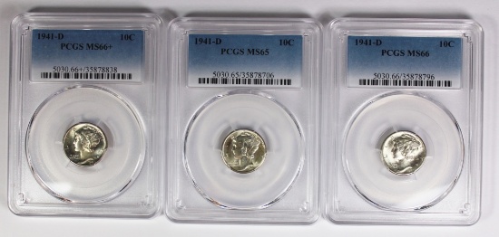 (3) 1941-D PCGS GRADED MERCURY DIMES