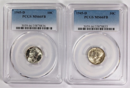 (2) 1945-D MERCURY DIMES