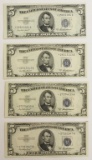4 PCS. 1953-A $5.00 STAR NOTES