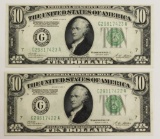 2 PCS. 1928-B $10.00 FEDERAL RESERVE NOTES CHICAGO