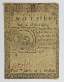 2/17/1776 $2/3 CONTINENTAL CURRENCY