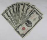 10 PIECE 1953 $2.00 U.S NOTES