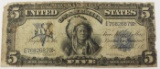 1899 $5.00 SILVER CERTIFICATE INDIAN CHIEF