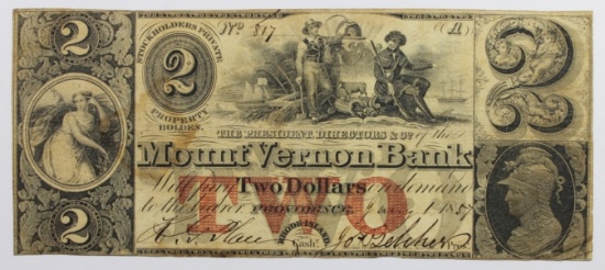 1857 $2 MOUNT VERNON BANK