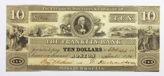 1836 $10 FRANKLIN BANK BOSTON