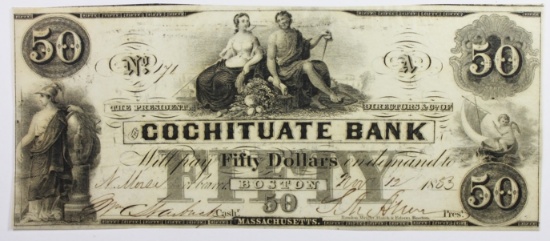 1853 $ COCHITUATE BANK OF BOSTON.