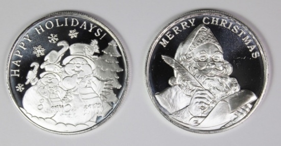 (2) DIFFERENT 2019 CHRISTMAS  SILVER ROUNDS