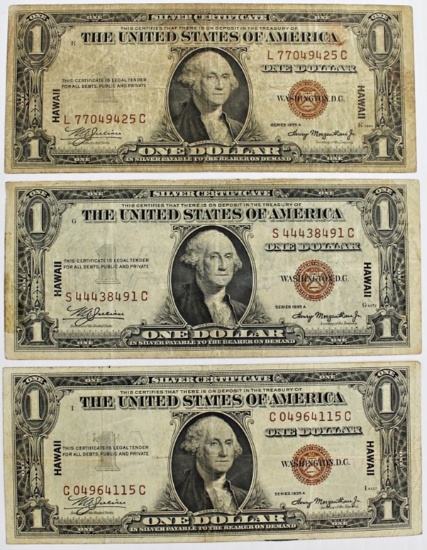 (3) 1935 A HAWAII $1.00 SILVER CERTIFICATES