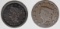 2 EARLY LARGE CENTS, 1822 AND 1843 LARGE LETTERS