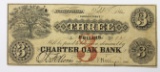 1862 $3 CHARTER OAK BANK