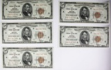 5 CONSECUTIVE $5 NATL. SER. OF 1929 BOSTON