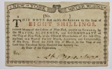 1776 NEW YORK WATER WORKS EIGHT SHILLINGS