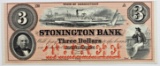 1850'S $3 STONINGTON BANK CONNECTICUT