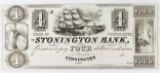 1850'S $4 UNISSUED STONINGTON BANK