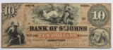 1859 $10 FLORIDA OBSOLETE ST. JOHNS BANK